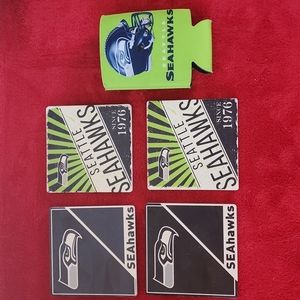 NFL Seattle Seahawks set of 4 Ceramic Coasters, Cork on back and cooler  holder.